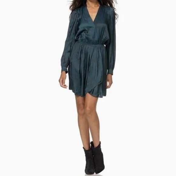 Zadig & Voltaire Green Remember Satin Long Sleeve V Neck Dress Party Going out M - Picture 9 of 11